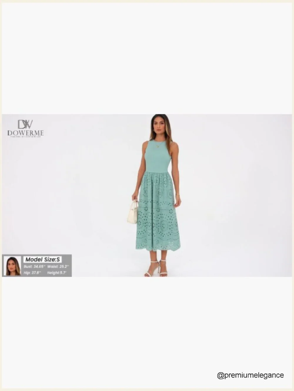 Sleeveless A-Line Maxi Dress with Lace Eyelet and Pockets, Cotton Blend - Picture 7 of 7